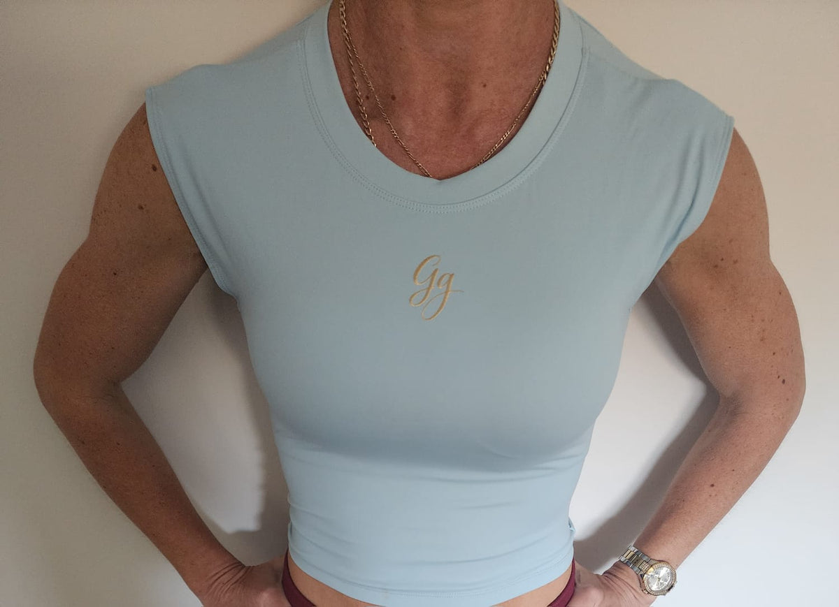 Gg Luxe Backless Fitness Top - Baby Blue